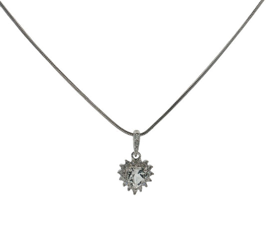 925 Solid Silver White Topaz Heart Necklace £59 BOXED