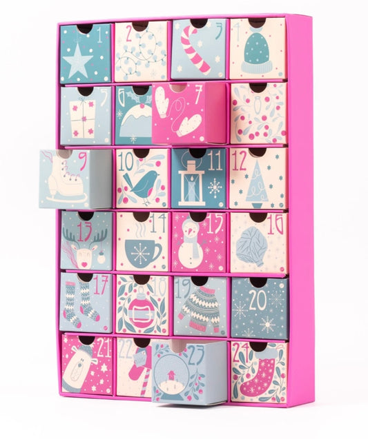 Fill your Own Advent Calendar 1-24 Days Draws Christmas Countdown Cerise Pink