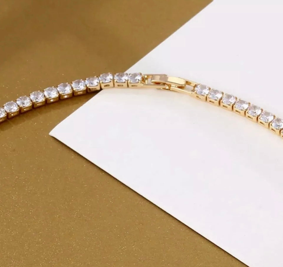 Tennis Choker Cubic Zircon Necklace For Men Gold
