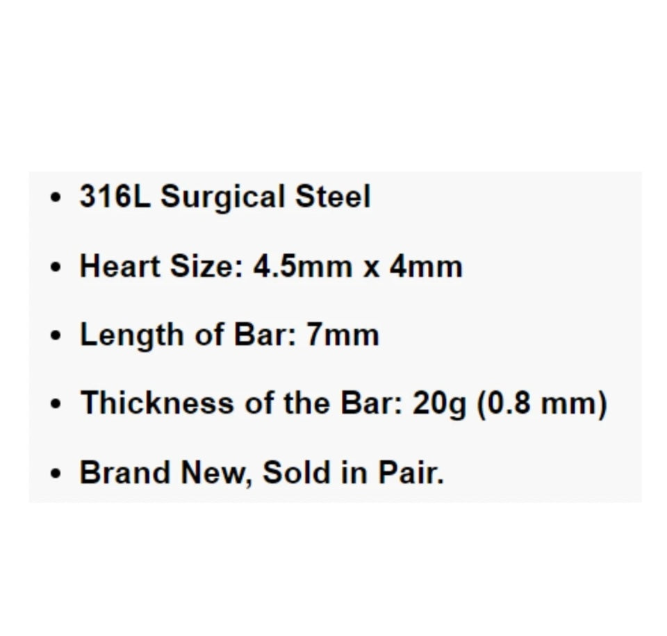 PAIR 316L Surgical Steel Nose Stud Pin Open Love Heart Screw Piercing GIRL Gift silver