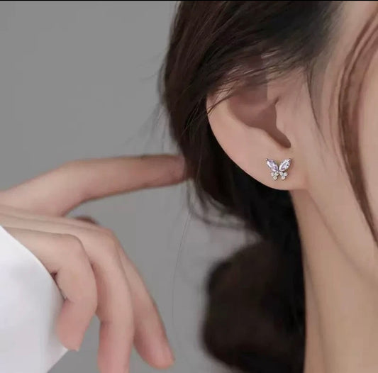 925 Sterling Silver Crystal Colourful Butterfly Stud Earrings