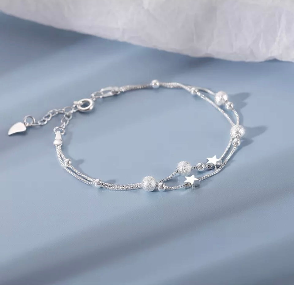 Silver Stars Pearls Bracelet