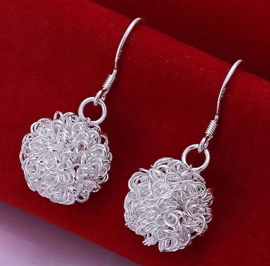 Silver Ball Earrings Dangle Scribble Ball Twisted Ball Gift Bag