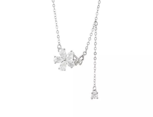 Crystal Leaf Cute Minimalist Necklace Silver