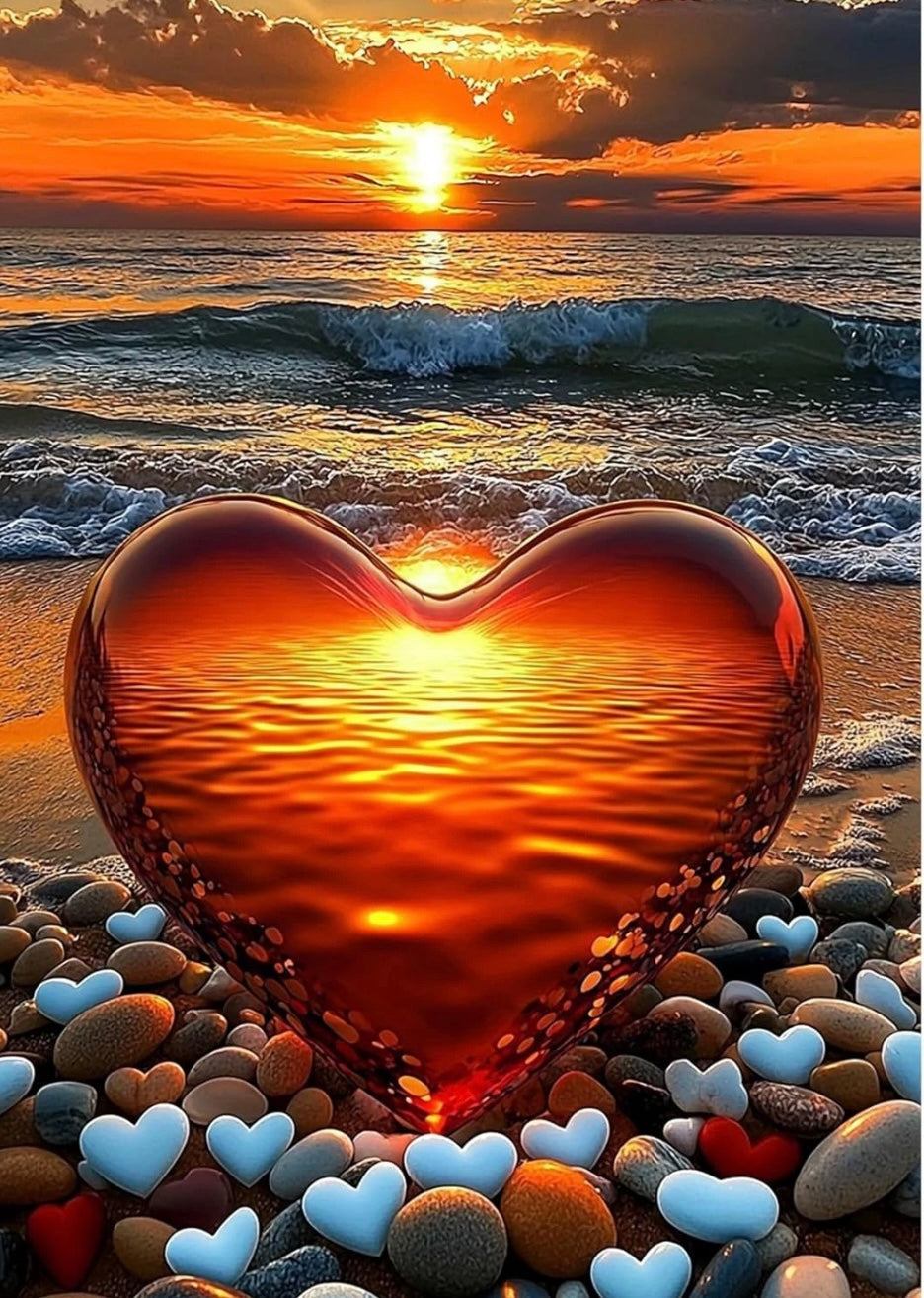 GHHKUD Heart Diamond Painting Kits for Adults, Beach Landscapes