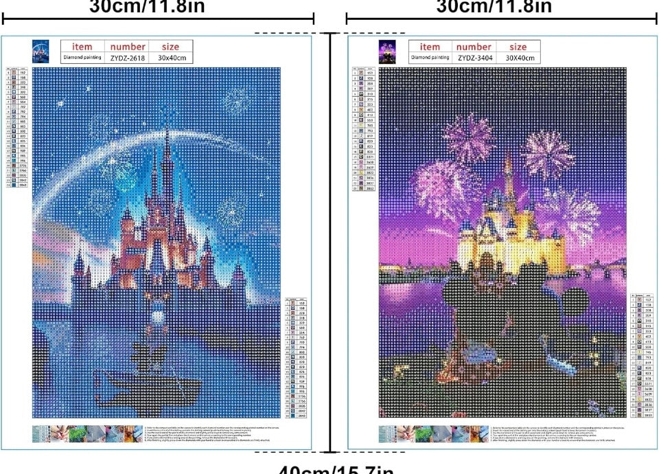 HORPKUN 2 Pack 5D Diamond Painting Kits, Full Drill Diamond Fireworks and Castle
