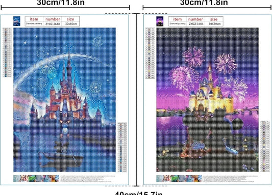 HORPKUN 2 Pack 5D Diamond Painting Kits, Full Drill Diamond Fireworks and Castle