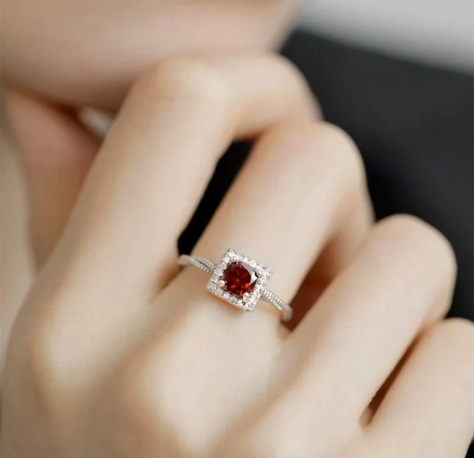 Silver Ruby Crystals Minimalist Adjustable Ring