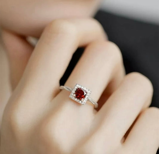 Silver Ruby Crystals Minimalist Adjustable Ring