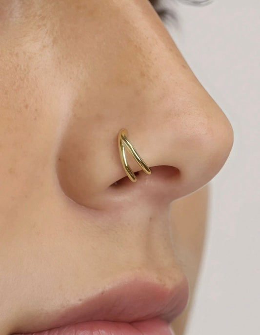 1x Gold Double Hoop Surgical Stainless Steel Septum segment Clicker