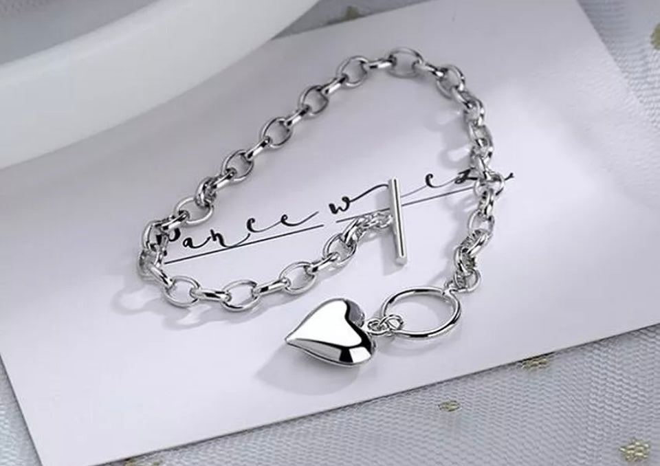 Heart 925 Silver Plated Bracelet