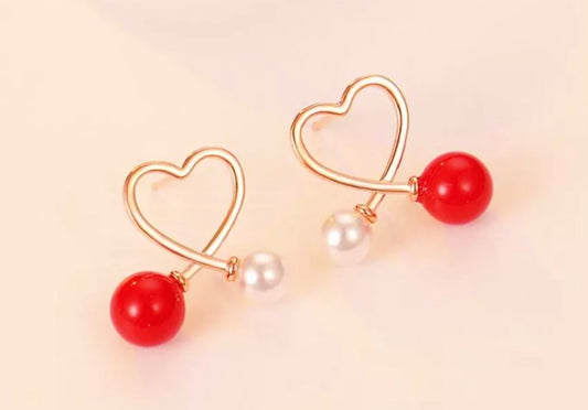 Pearl Heart Ear Stud Earrings Rose Gold