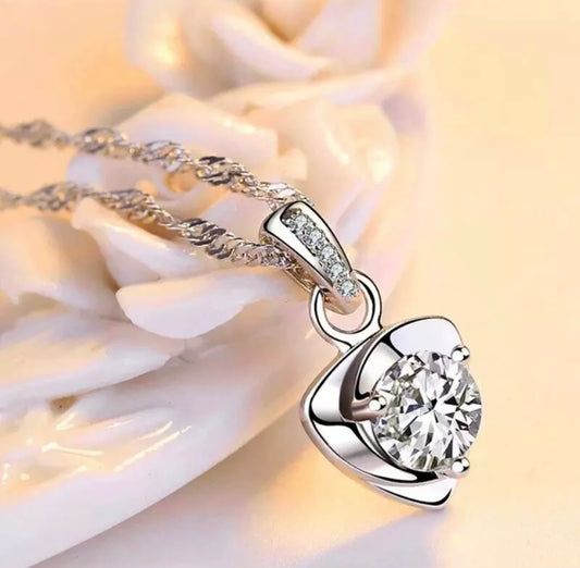 Crystal Twisted Heart Pendant Silver Necklace