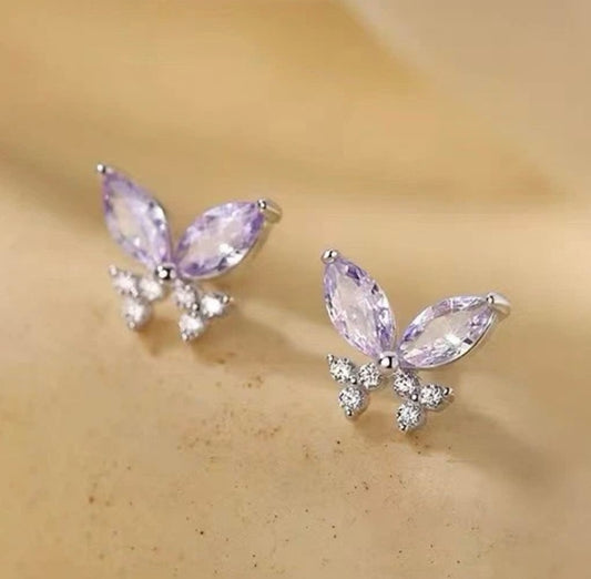 925 Sterling Silver Crystal Colourful Butterfly Stud Earrings