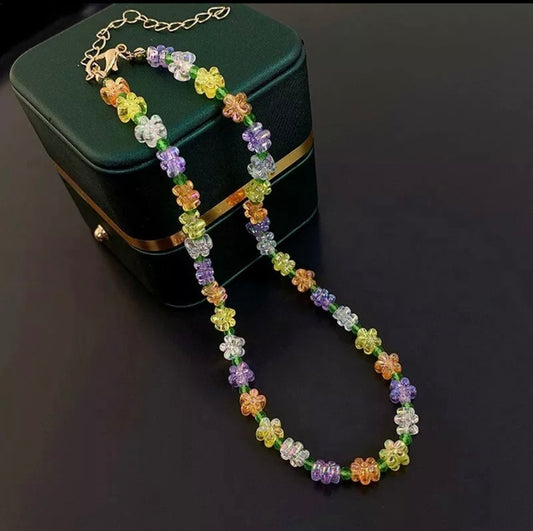 Fashion Rainbow Flower Bead Necklace