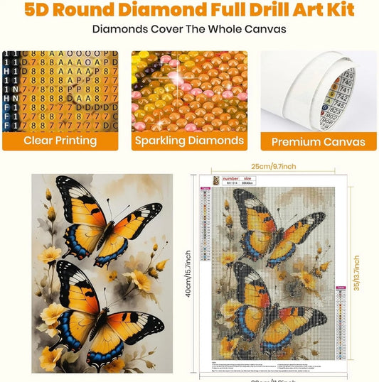 GHHKUD Butterfly Flowers Diamond Painting Kits for Adults, 5D DIY Full Drill
