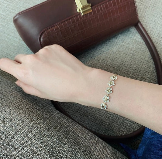 Gold Flower Bracelet Women – Adjustable Crystal Slider