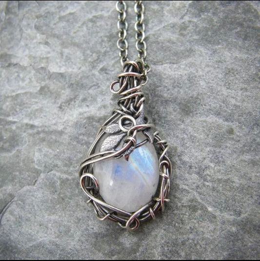 Moonstone Leaf Pendant Necklace Silver
