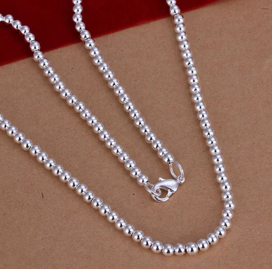 Silver Bead Necklace 4mm Ball 19 Inch Free Gift Bag