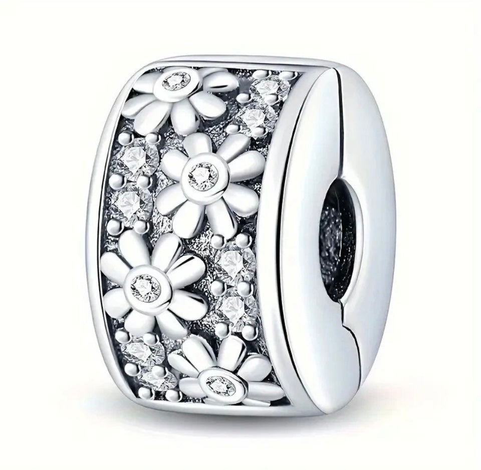 Daisy Flower Clip Charm For European Bracelets S925 Sterling Silver