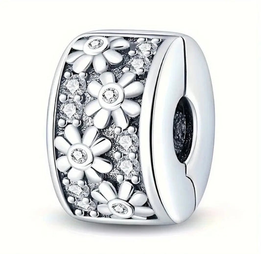 Daisy Flower Clip Charm For European Bracelets S925 Sterling Silver