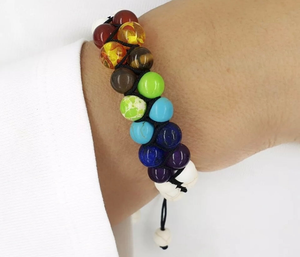 7 Chakra Bracelet Natural Healing Anxiety Gem Stones Reiki