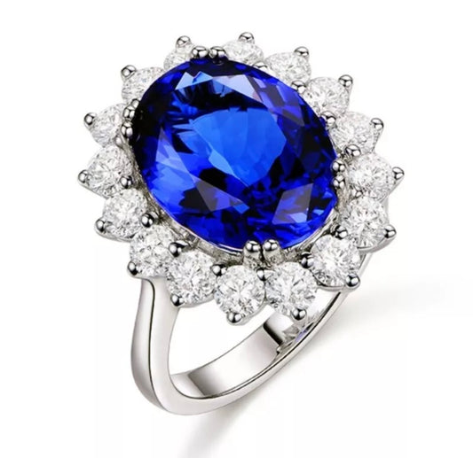 Princess Diana Inspired Blue Zircon Ring Silver