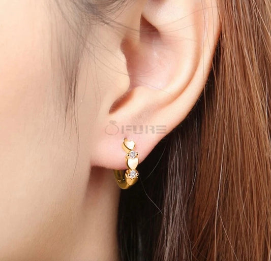 Womens CZ Crystal Heart Hoop Circle Huggie Earrings gold