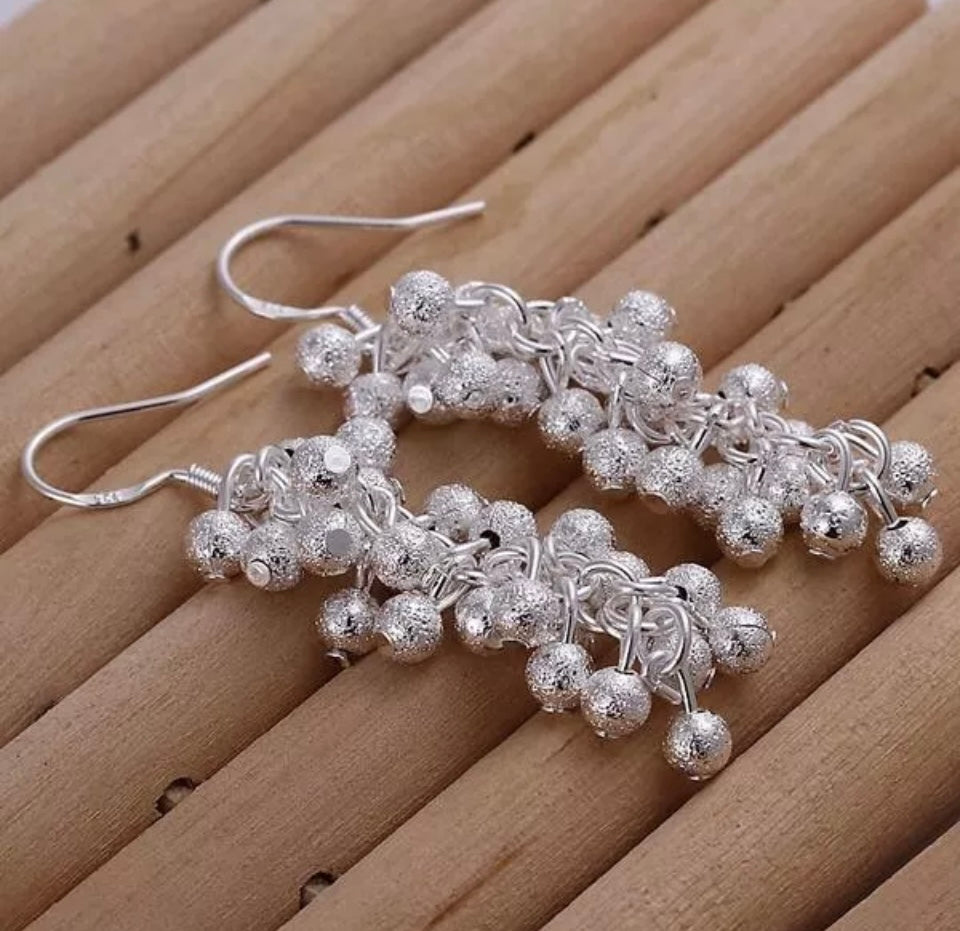 Silver Cluster Earrings Drop Dangle Grape Free Gift Bag