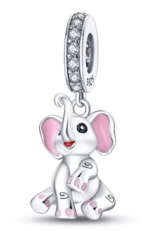 Pink Elephant Dangle Charm For European Bracelets S925 Sterling Silver