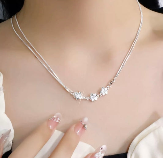 Crystal Flowers Minimalist Cute Necklace Silver Women Girls Gift