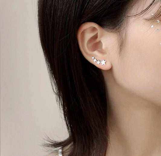 Silver Link Star Ear Curve Climber Crawler Sweep Earrings
