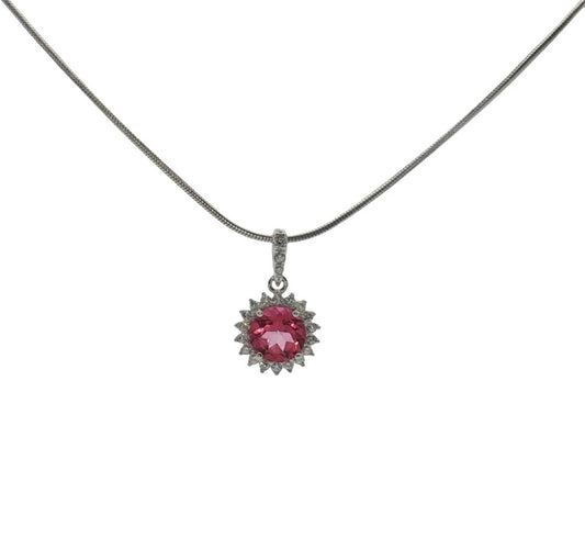 925 Solid Silver Pink Topaz Heart Necklace £59 BOXED