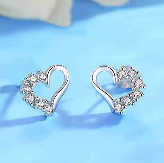 Silver Crystal Heart Stud Earrings