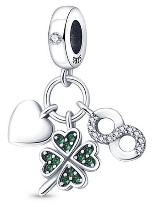 Sterling Silver Four Leaf Clover Bracelet Charm, S925 Four Leaf Clover Charm