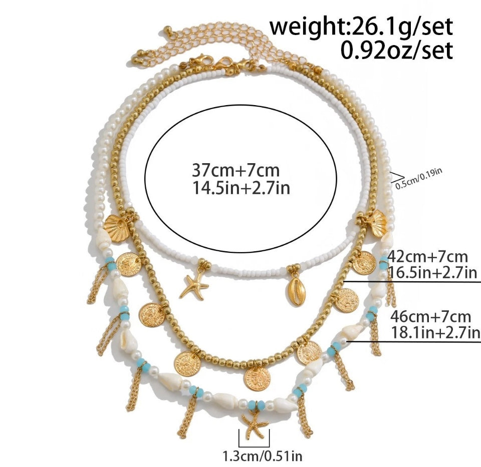 Necklace Multi Layer 3 in 1 Long Sun Chain Choker Charm Pendant