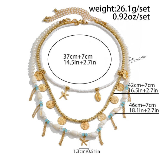 Necklace Multi Layer 3 in 1 Long Sun Chain Choker Charm Pendant