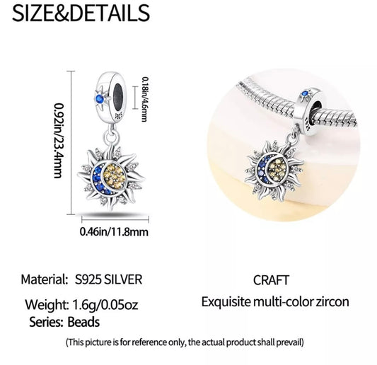 Star and Moon Pendant Charm For European Bracelets S925 Sterling Silver
