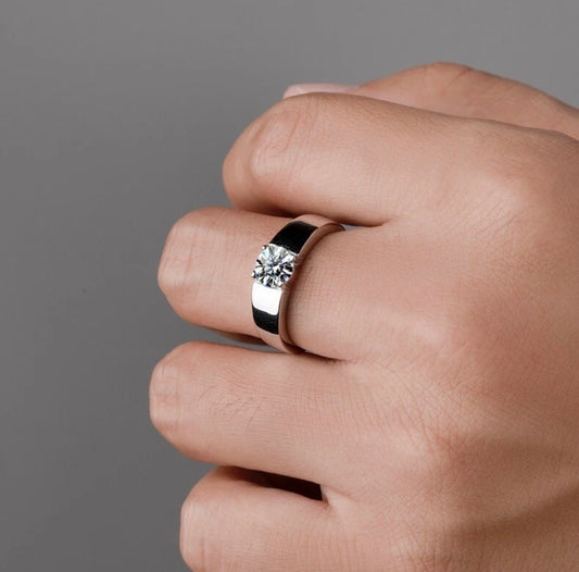 Mens Silver Crystal Stone Adjustable Ring