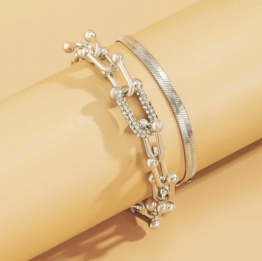 Multi Layer Silver Crystal Bracelet Cuff Women Wrist Jewellery Set