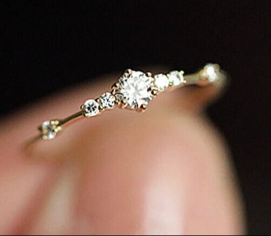 Silver Diamond Crystal Adjustable Gold Ring