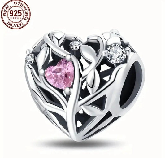 Heart and Tree Charm For European Bracelets S925 Sterling Silver