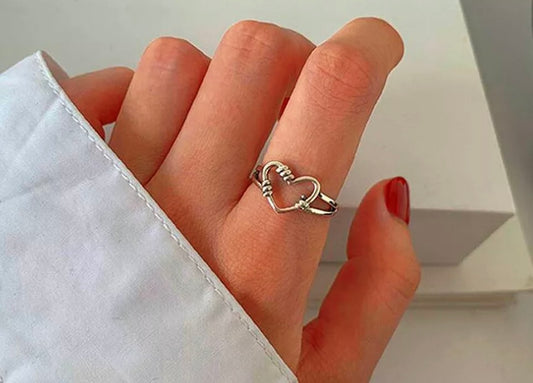 Silver Plt Vintage Heart Adjustable Ring