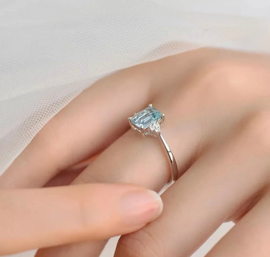 Silver Sky Blue Crystal Adjustable Ring Womens Girls Gifts