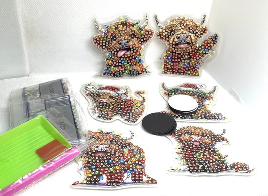 Diamond painting art 6 Christmas highland cow Fridge Magnets DIY Gem Crafting