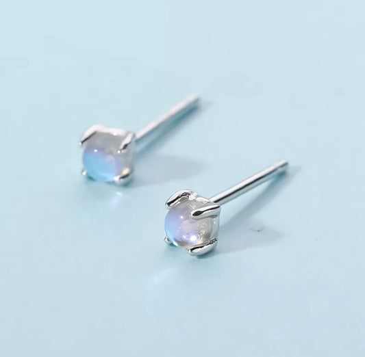 Silver Mini Moonstone Crystal Stud Earrings