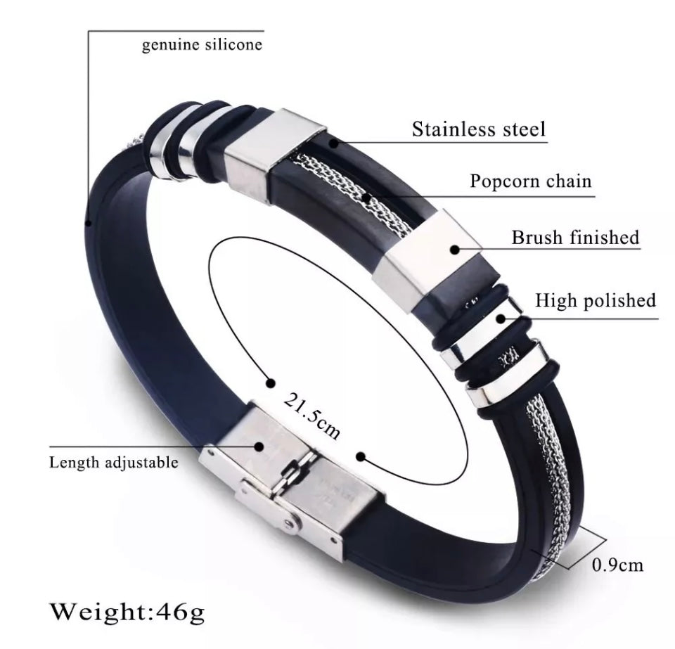 Men's Stainless Steel Bracelet Magnetic Silver Clasp Bangle