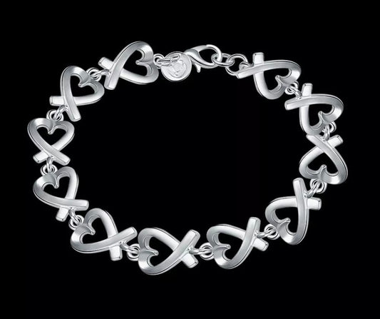 Silver Heart Bracelet Chain Link Free Gift Bag