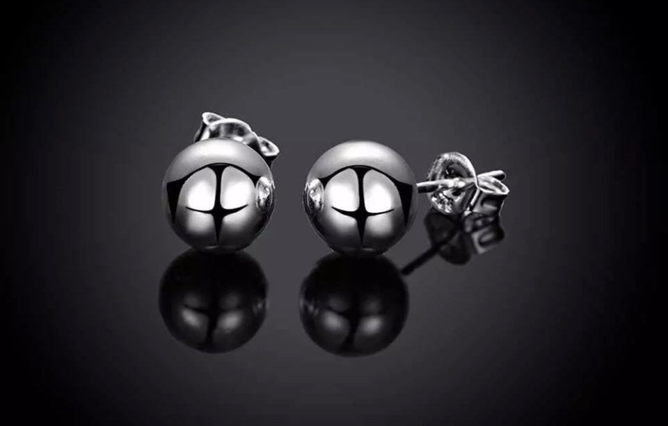 Silver Ball Pearl Earrings 8mm Round Stud Butterfly Back Gift Bag