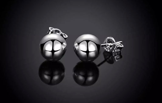 Silver Ball Pearl Earrings 8mm Round Stud Butterfly Back Gift Bag
